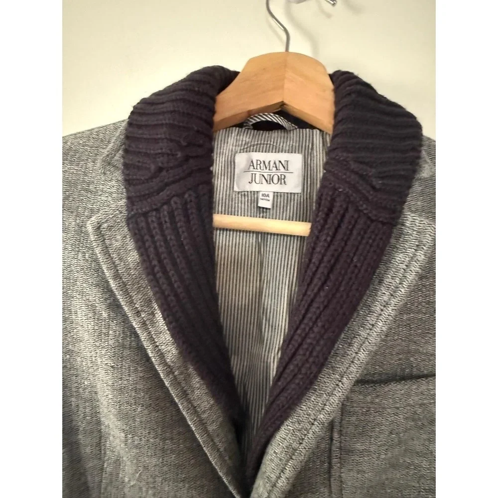 Armani Junior Boys Blazer Coat size 10 Grey Black Classic Elbow Patches Designer